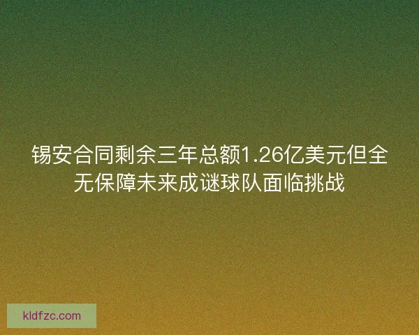 锡安合同剩余三年总额1.26亿美元但全无保障未来成谜球队面临挑战